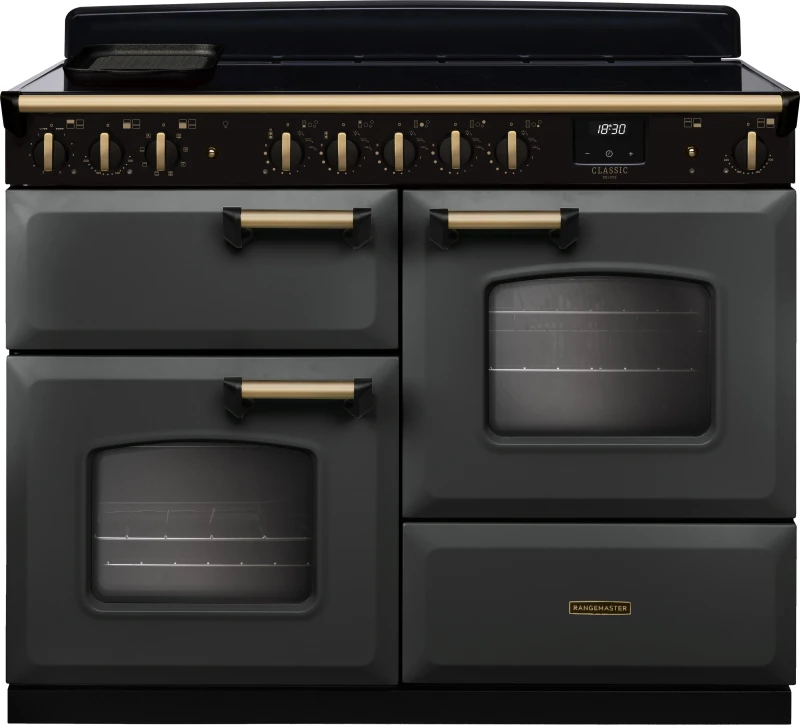 Image of Rangemaster CLDLO110EIPSLT/AB1 Classic Deluxe OC 110cm Induction Range Cooker Antique Brass Trim 18345 - SLATE CLDLO110EIPSLT/AB1