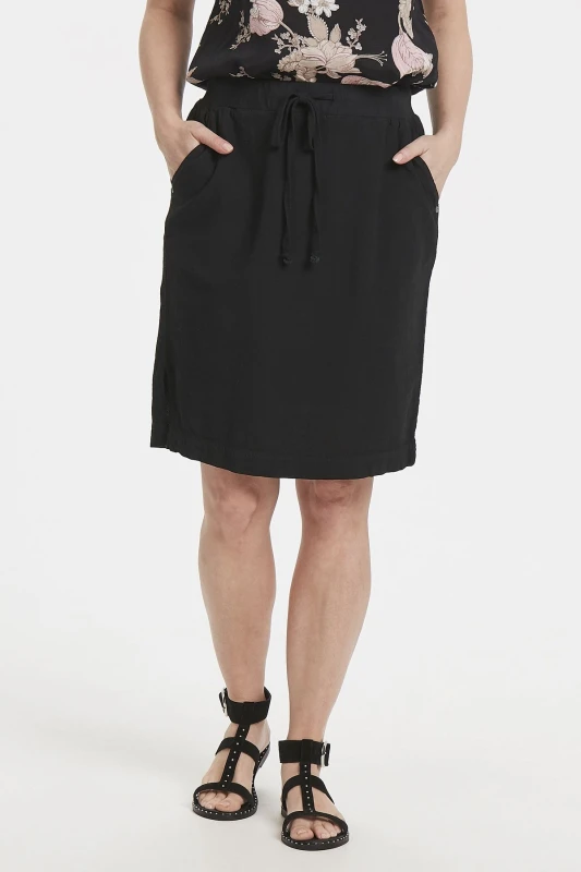 Image of Kaffe Womens Naya Knee Length Skirt with Tie Waist in True Black Size: 8 True Black Female 8