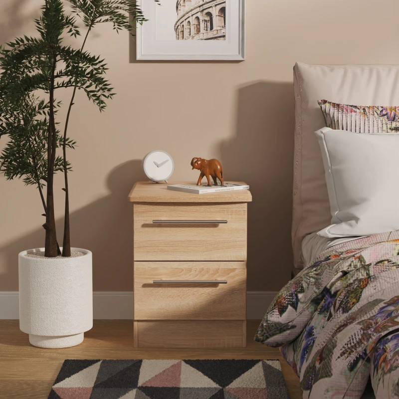 Image of Ready Assembled 2 U Carlton 2 Drawer Bedside Cabinet (Ready Assembled) in Light Oak Size: Small Light Oak Unisex Small