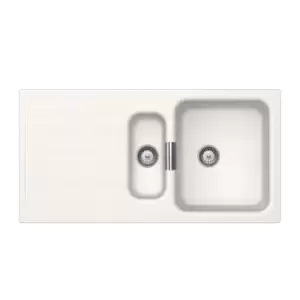 Image of 1.5 Bowl Inset White Granite Kitchen Sink with Reversible Drainer - Rangemaster Schock Wembley