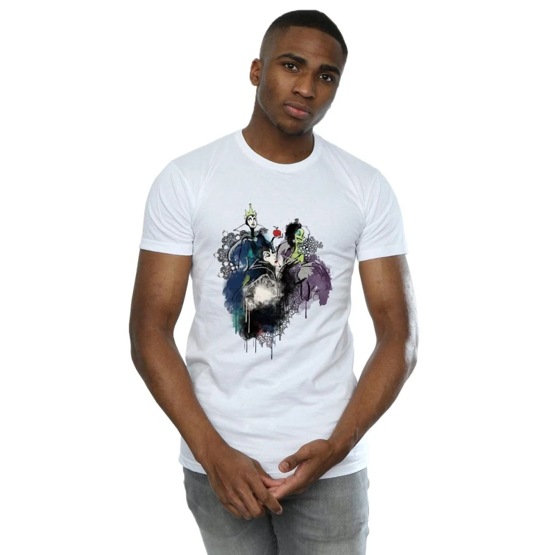 Image of Disney Men Villains Sketch T-Shirt in White Size: Small White S Male 5057736925355