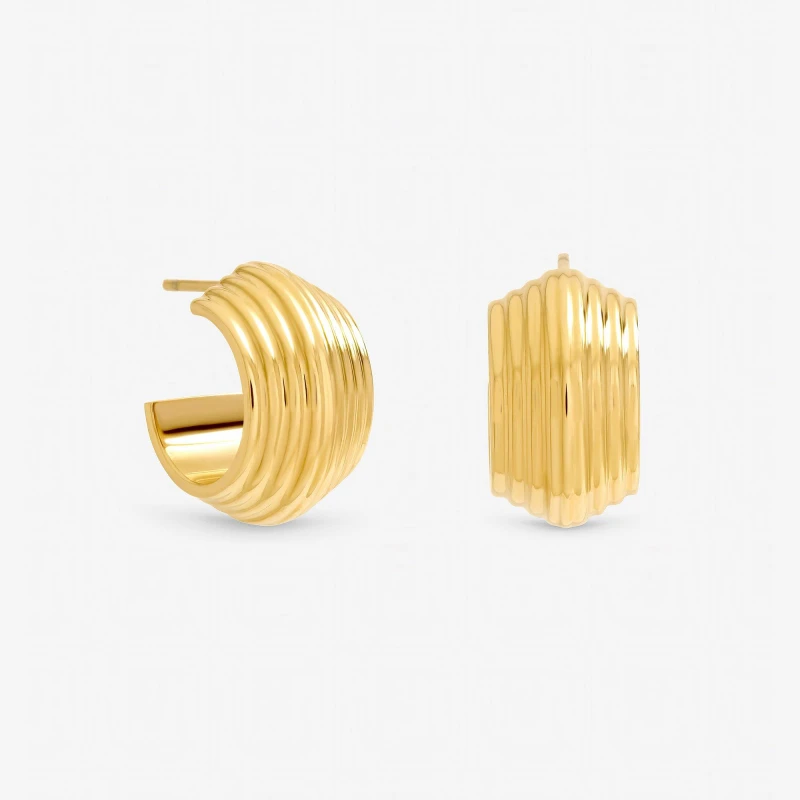 Image of Jon Richard Gold Plated Waterproof Ribbed Chubby Hoop Earrings Gold female One Size