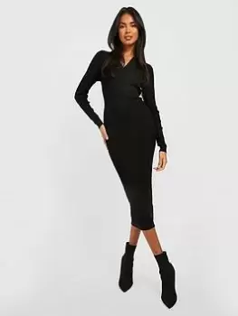 Image of Boohoo Rib Knit Midi Dress - Black, Size 12, Women