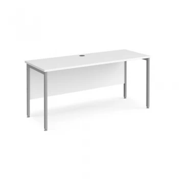 Image of Office Desk 1600mm Rectangular Desk With H-Frame Leg White Tops With Silver Frames 600mm Depth Maestro 25