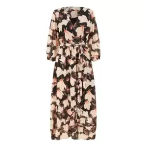 Image of Yumi Black Blossom Wrap Midi Dress - Black