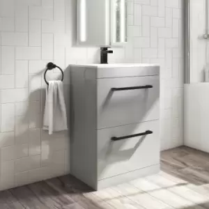 Image of 600mm Grey Floorstanding Vanity Unit with Basin and Black Handle - Ashford