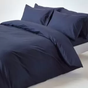 Image of HOMESCAPES Navy Blue Egyptian Cotton Duvet Cover Set 200 Thread Count, Double - Navy blue - Navy blue