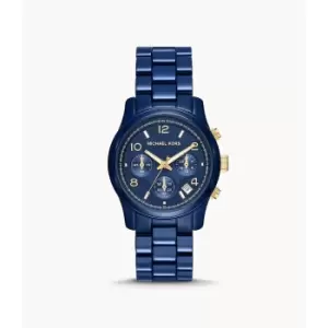 Image of Michael Kors Womens Runway Chronograph Navy-Coated Stainless Steel Watch - Blue