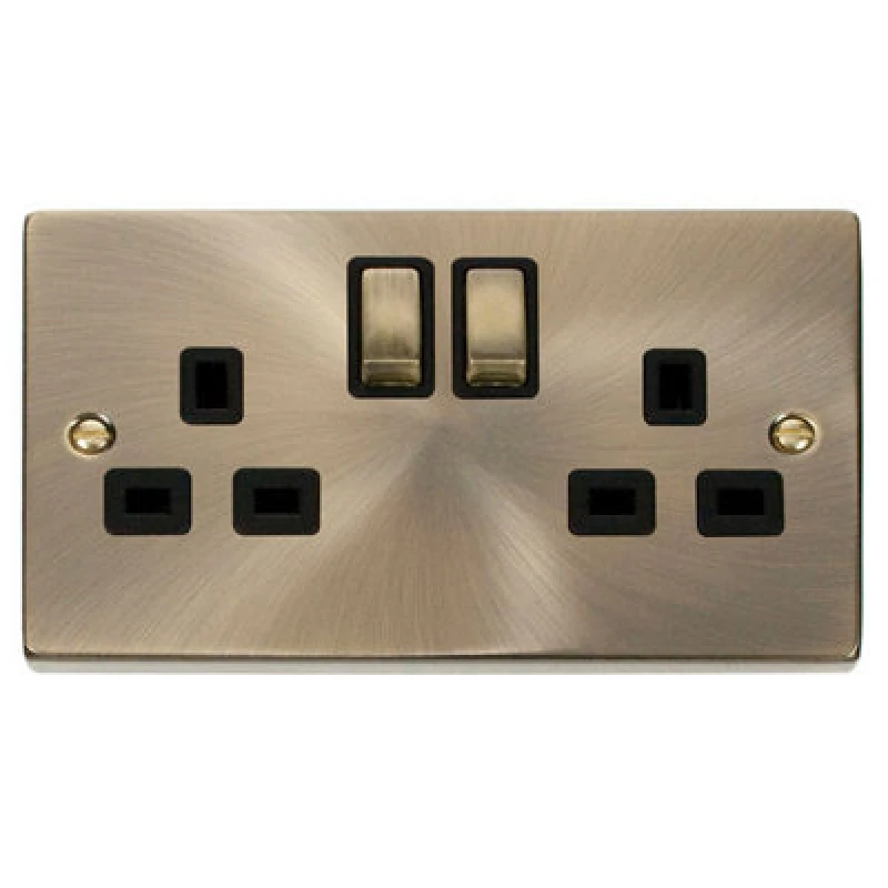 Image of SE Home Antique Brass 2 Gang 13A DP Ingot Twin Double Switched Plug Socket Gold unisex