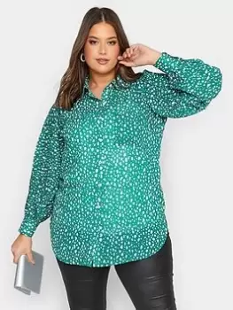 Image of Yours Dalmatian Pleat Sleeve Shirt - Green , Green, Size 22, Women