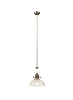 Image of Dome Ceiling Pendant With 30cm Flat Round Patterned Shade, 1 x E27, Antique Brass, Clear Glass