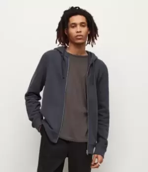 Image of AllSaints Mens Raven Zip Hoodie, Deep Indigo Blue, Size: S