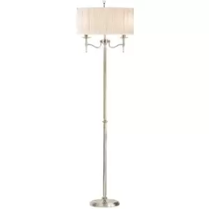 Image of Luxury Classic Twin Arm Feature Floor Lamp Polished Nickel & Beige Organza Shade