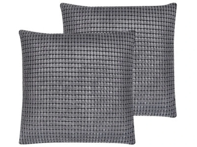 Image of Beliani Set Of 2 Decorative Cushions Aspidistra Velvet 45 X 45cm Grey Geometric Pattern