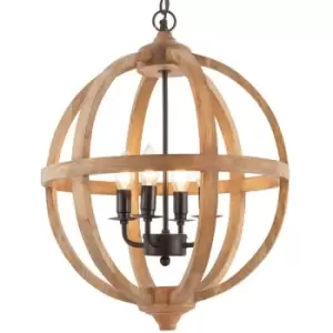 Image of Multi Light Ceiling Pendant 4 Bulb Mango Wood & Bronze Solid Round Lamp Shade