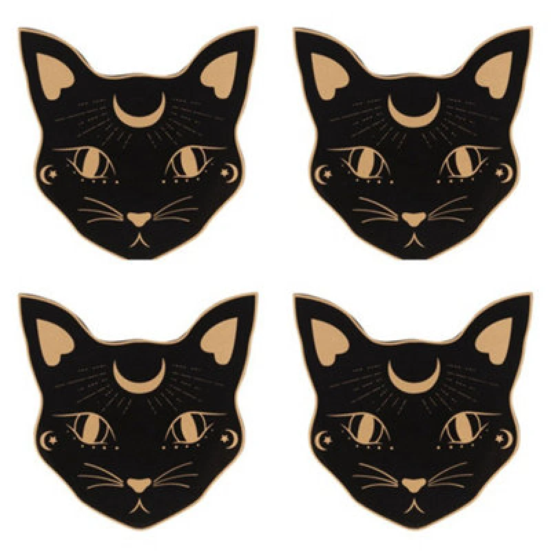 Image of Something Different Something Different Mystic Mog Cat Face Coaster Set (Pack of 4) in Black One Size Unisex 5063425947485