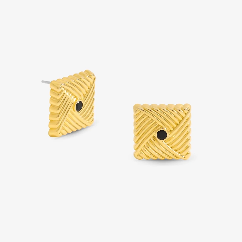 Image of Jon Richard Gold Plated Ridge And Jet Square Earrings Gold female One Size