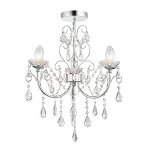 Image of 3 Light Semi Flush Bathroom Multi Arm Ceiling Light Chrome, Clear Crystal (K9) Glass Detail IP44, G9