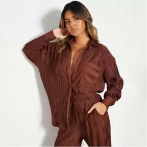 Image of I Saw It First Oversized Crinkled Shirt - Brown