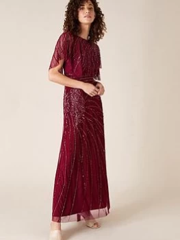 Image of Monsoon Florence Embellished Maxi Dress - Red, Size 10, Women