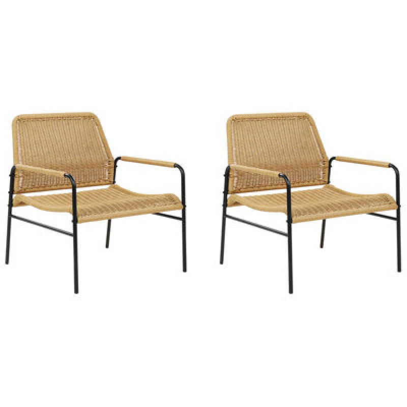 Image of Beliani Set Of 2 Garden Chairs Prasimo Pe Rattan Natural