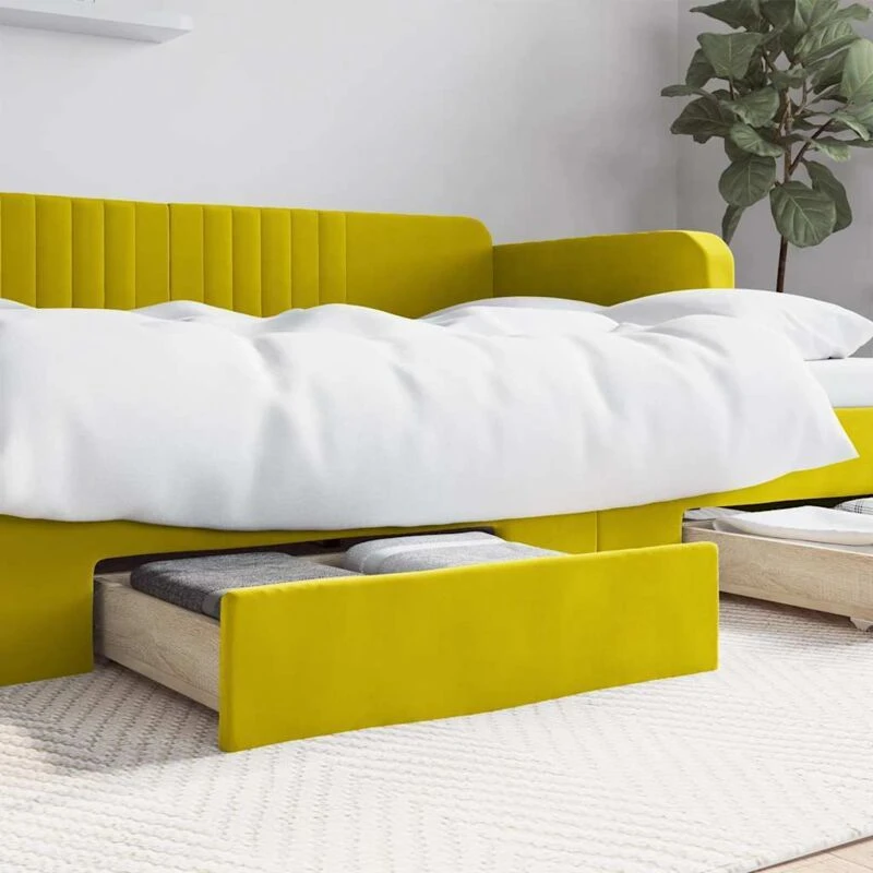 Image of Vidaxl Bed Drawers 2 Pcs Yellow Engineered Wood And Velvet, Yellow 833921