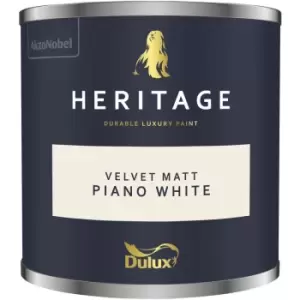 Image of Dulux Heritage Velvet Matt Piano White Matt Emulsion Paint 125ml