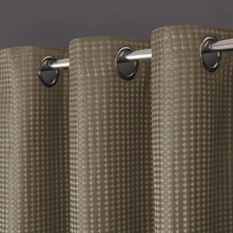 Image of Velosso Waffle Weave Total Blackout Jacquard Eyelet Header Curtains - Natural