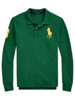 Image of Boys, Ralph Lauren Classic Long Sleeve Big Pony Polo Shirt - Green, Size 14-16 Years, L