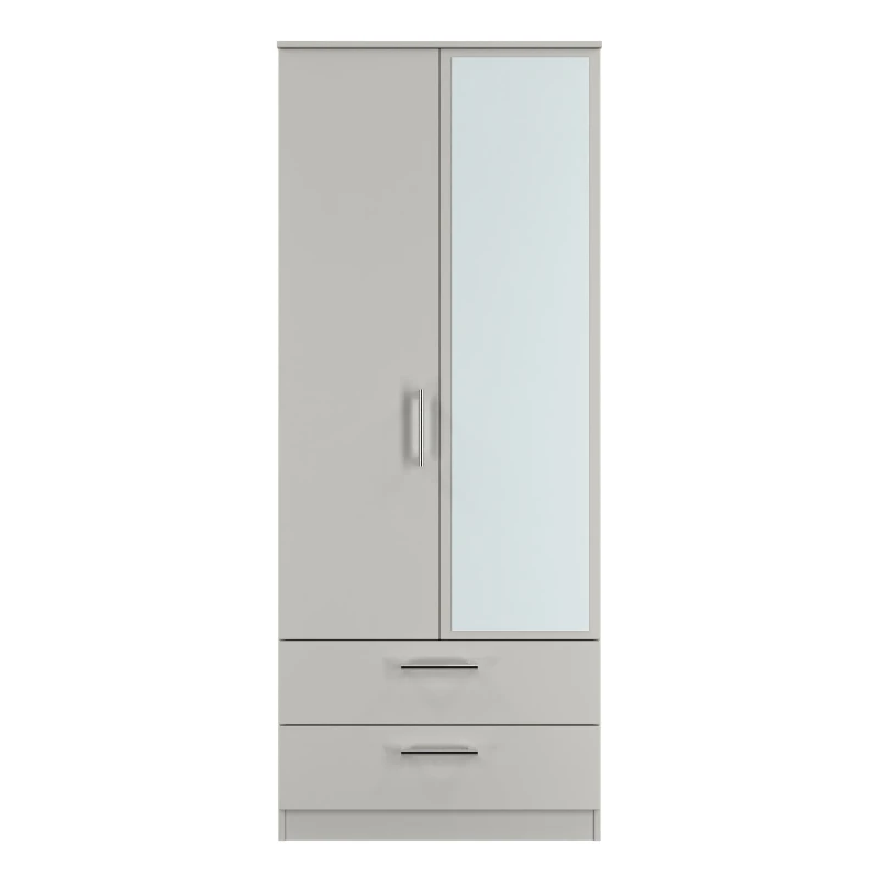 Image of Ready Assembled 2 U Cornwall 2 Door 2 Drawer Mirror Wardrobe (Ready Assembled) in Light Grey Light Grey Unisex