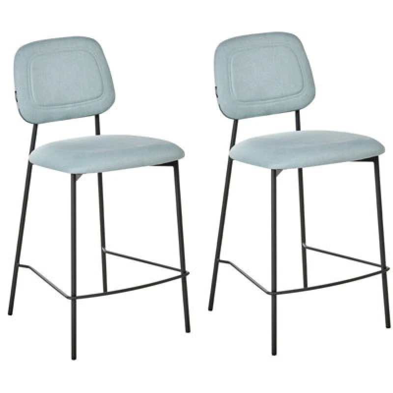 Image of Beliani Set Of 2 Bar Chairs Duette Fabric Light Blue