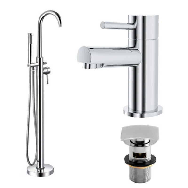 Image of Nes Home Marc Basin Mixer, Freestanding Bath Shower Mixer & Waste Chrome