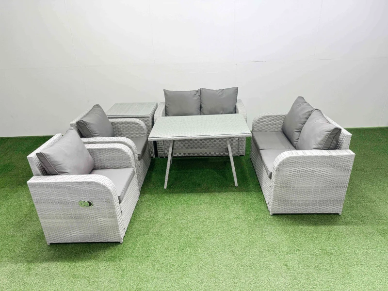Image of Fimous 6 Seater Rattan Garden Furniture Set Outdoor Love Sofa Set in Light Grey Light Grey Unisex