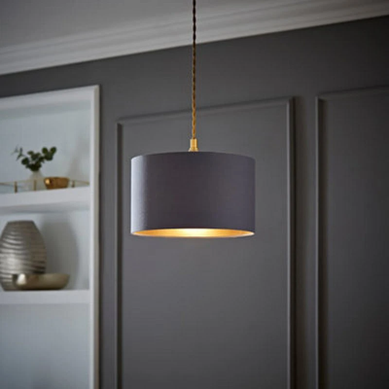 Image of ValueLights ValueLights Reni Grey with Metallic Copper Inner Easy Fit Ceiling Lamp Shade in Pale Grey Size: Small Pale Grey Small Unisex 50165292707