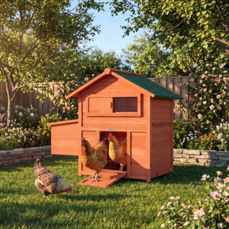 Image of Pawhut Chicken Coop, Wooden Hen House With Nesting Box, Pull-Out Tray