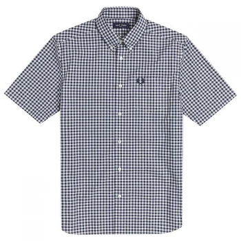 Image of Fred Perry Short Sleeve Gingham Shirt - Blue 266