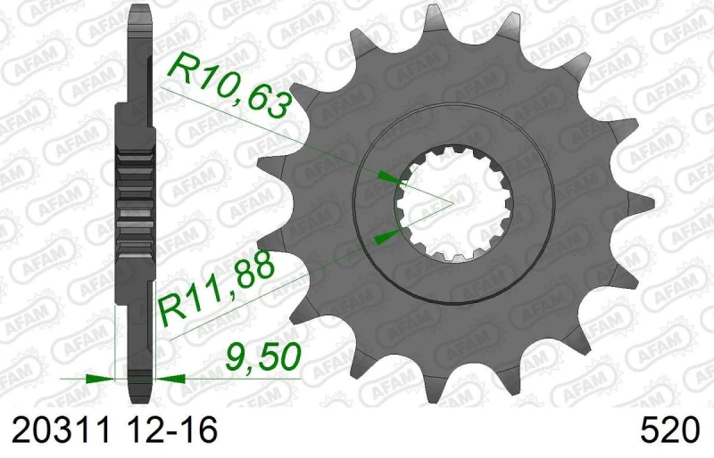 Image of AFAM Steel Standard Front Sprocket 20311 - 520, Size 65 mm