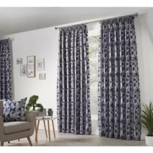 Image of Skandi Taped Pencil Pleat Curtains Fully Lined Weave Jacquard Navy 46x90 - Navy