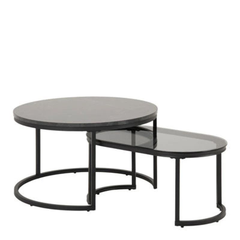 Image of Furniture To Go Spiro Round/oval Coffee Table Set With Black Marble/smoked Melamine Glass Top