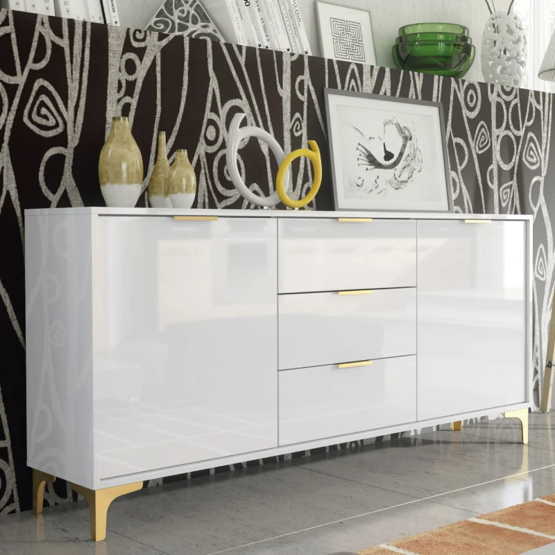 Image of Creative Furniture Goldline Gloss Sideboard 140cm - Sleek Full-Gloss Design in White or Black White