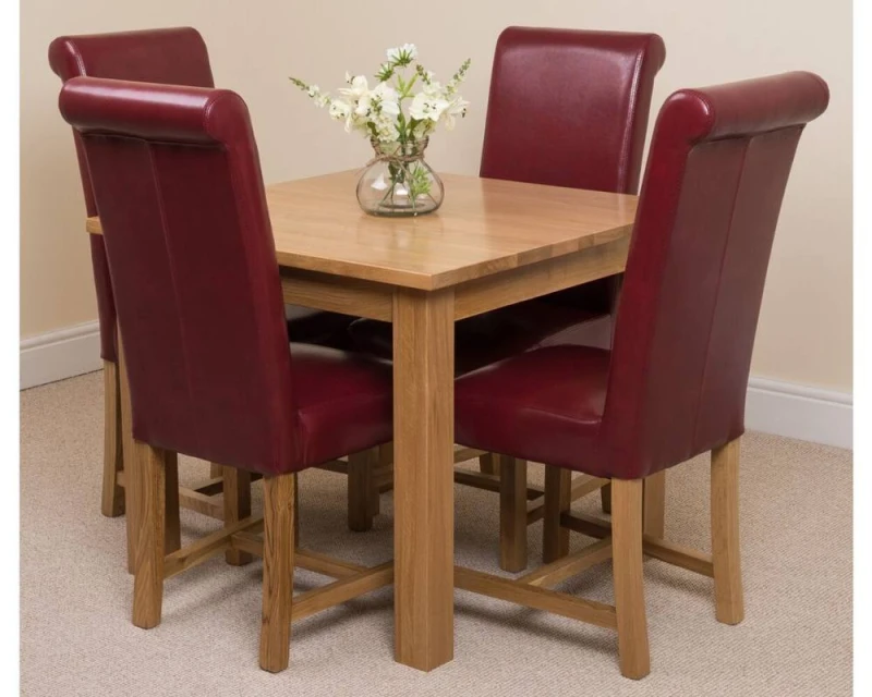 Image of Thats Furniture Oslo 90 x 90cm Oak Small Dining Table & 4 Washington Leather Chairs in Red Red Unisex 90 x 90 cm