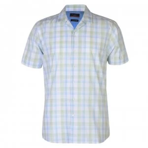 Image of Pierre Cardin Reverse Check Short Sleeve Shirt Mens - Whte/Green/Blue