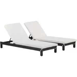Image of Outsunny - Set of 2 Garden Rattan Wicker Sun Lounger Adjustable Outdoor Black