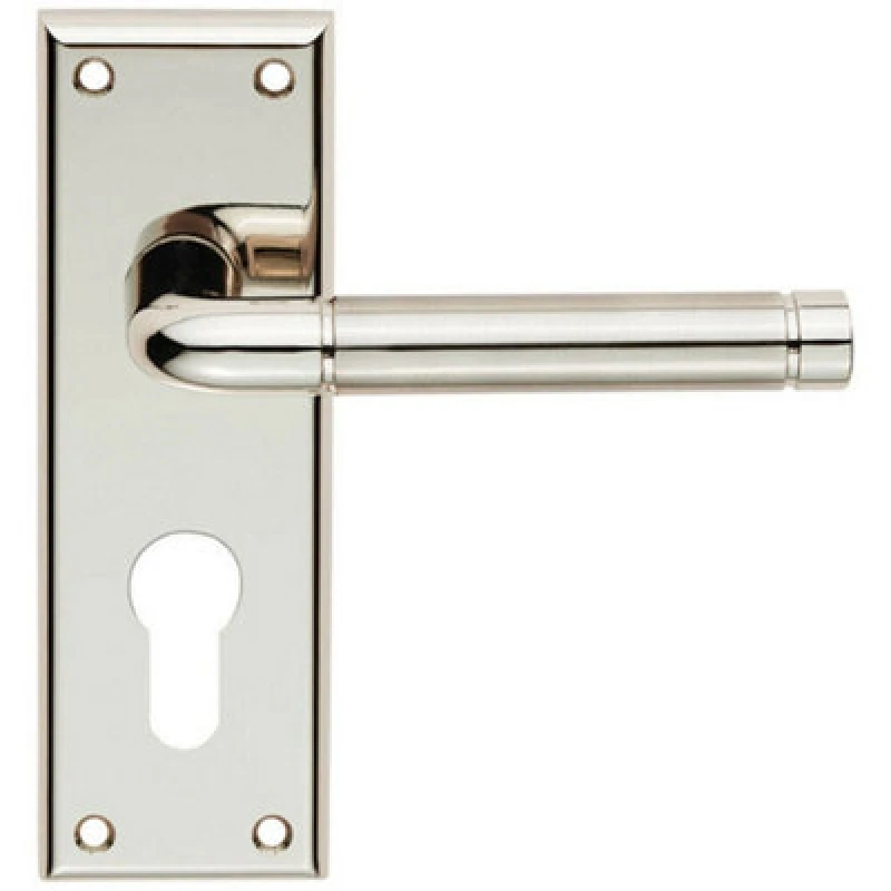 Image of Loops PAIR Round Bar Lever on Euro Lock Backplate 150 x 50mm Polished & Satin Nickel Metallics