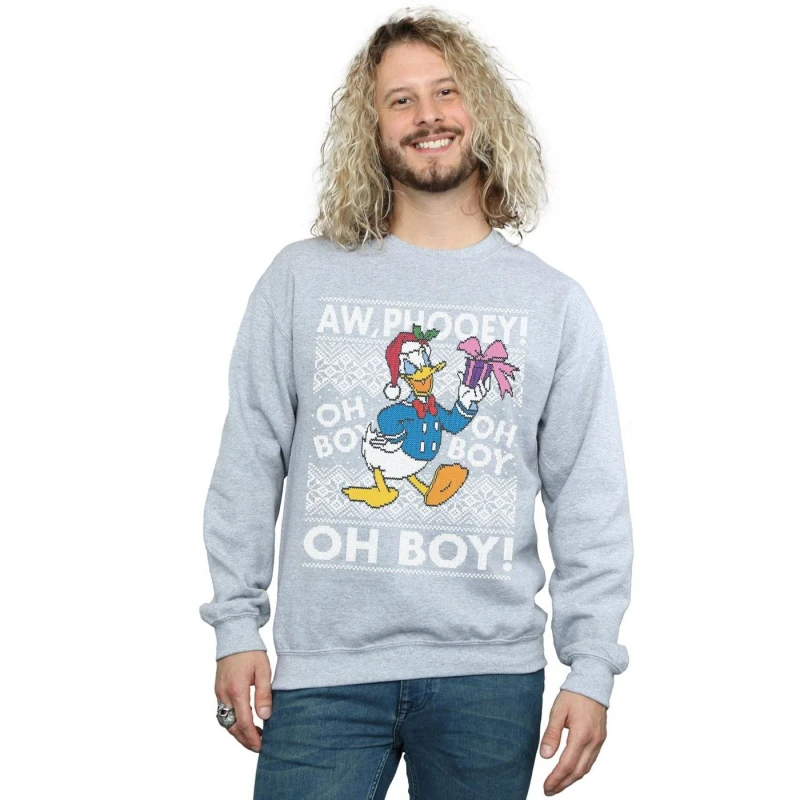 Image of Disney Men Donald Duck Christmas Fair Isle Sweatshirt in Grey Size: Small Grey S Male 5057736354872