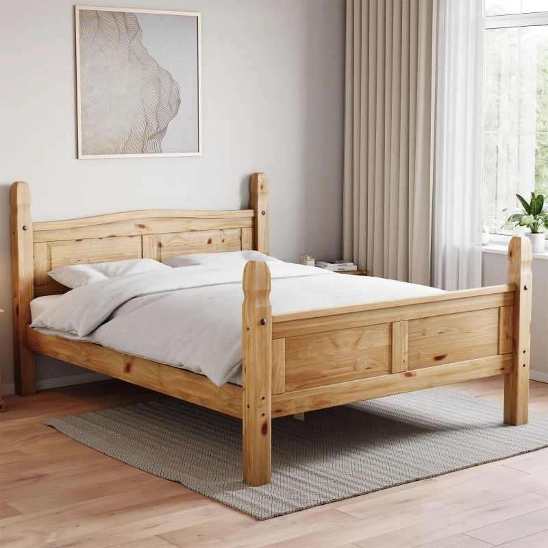 Image of Lassic Corona High Foot King Wooden Bed & Mattress Set Pine unisex King Size