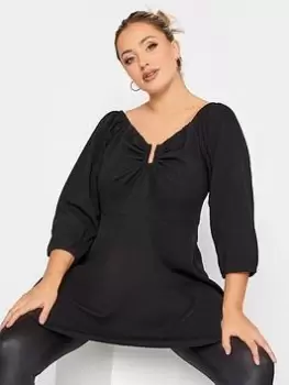 Image of Yours V Bar Peplum Top Black, Size 30-32, Women