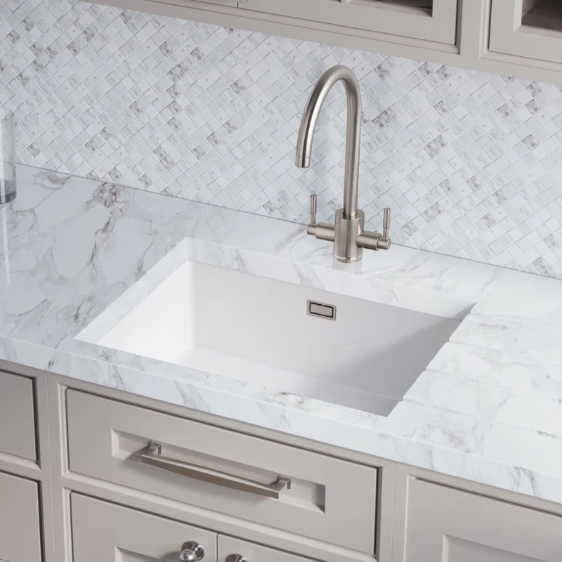 Image of Rangemaster Rustique Single Bowl Undermount and Inset White Ceramic Kitchen Sink CRUB5340WH/ White