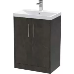 Image of Hudson Reed Juno Floor Standing 2-Door Vanity Unit with Basin 3 600mm Wide - Metallic Slate