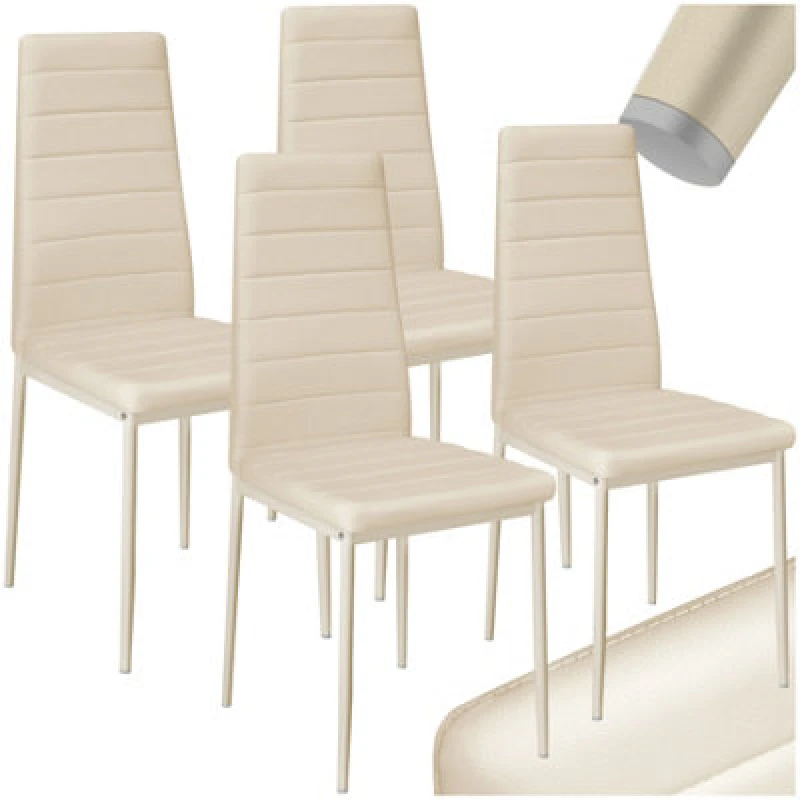 Image of Tectake Set Of 4 Dining Chairs - High Backrest, Padded, Synthetic Leather - Beige